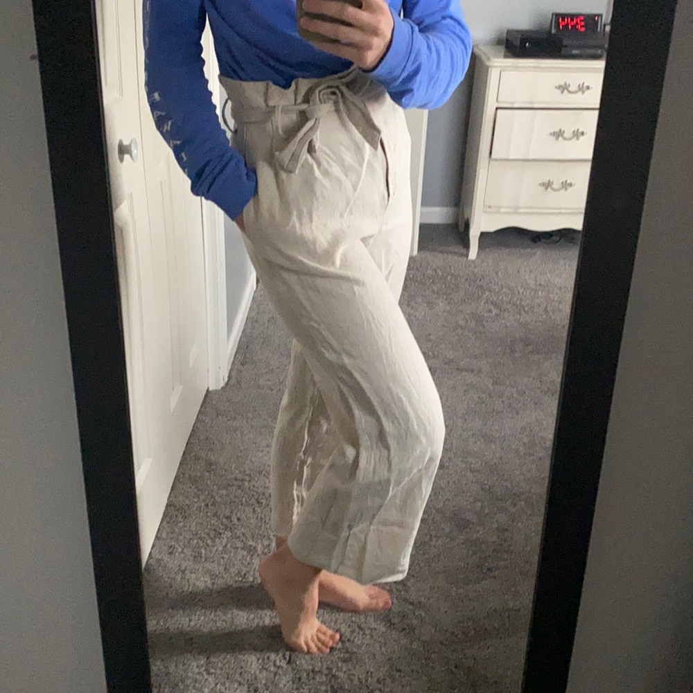 Linen blend paper bag pants